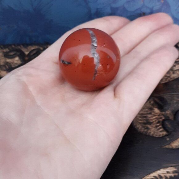 Curated Crystal Pair Red Jasper sphere ball with Sodalite base metaphysical set - Picture 2 of 11